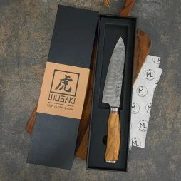 Couteau Santoku alvéolé 17cm Damas Olive VG10 - Wusaki